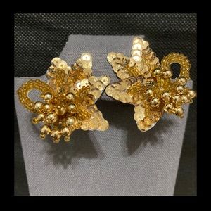 Vintage Premier Collection Shoe Clips Gold Sequin w/Beads,Floral Design